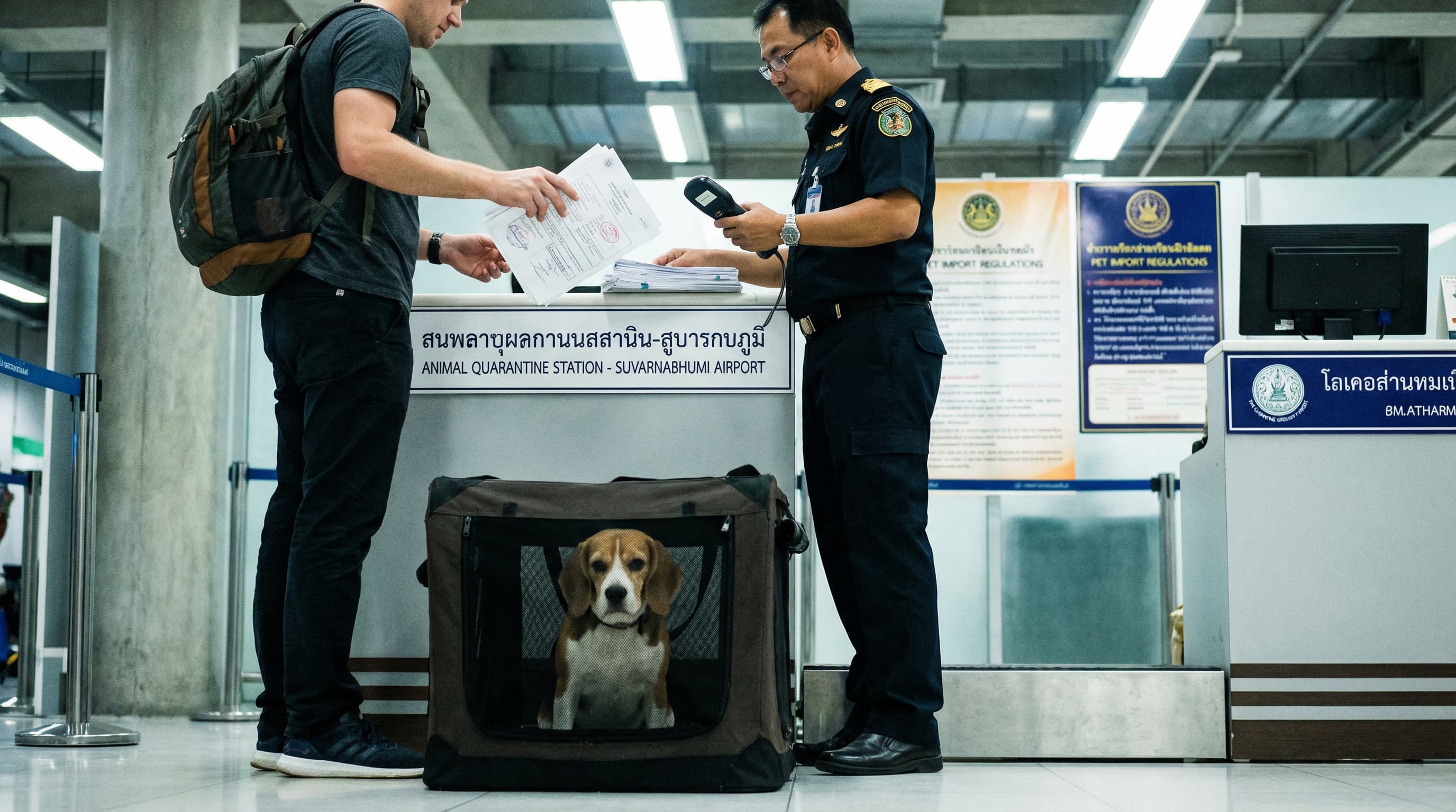 Traveler presenting import permit at Bangkok Airport Animal Quarantine Station