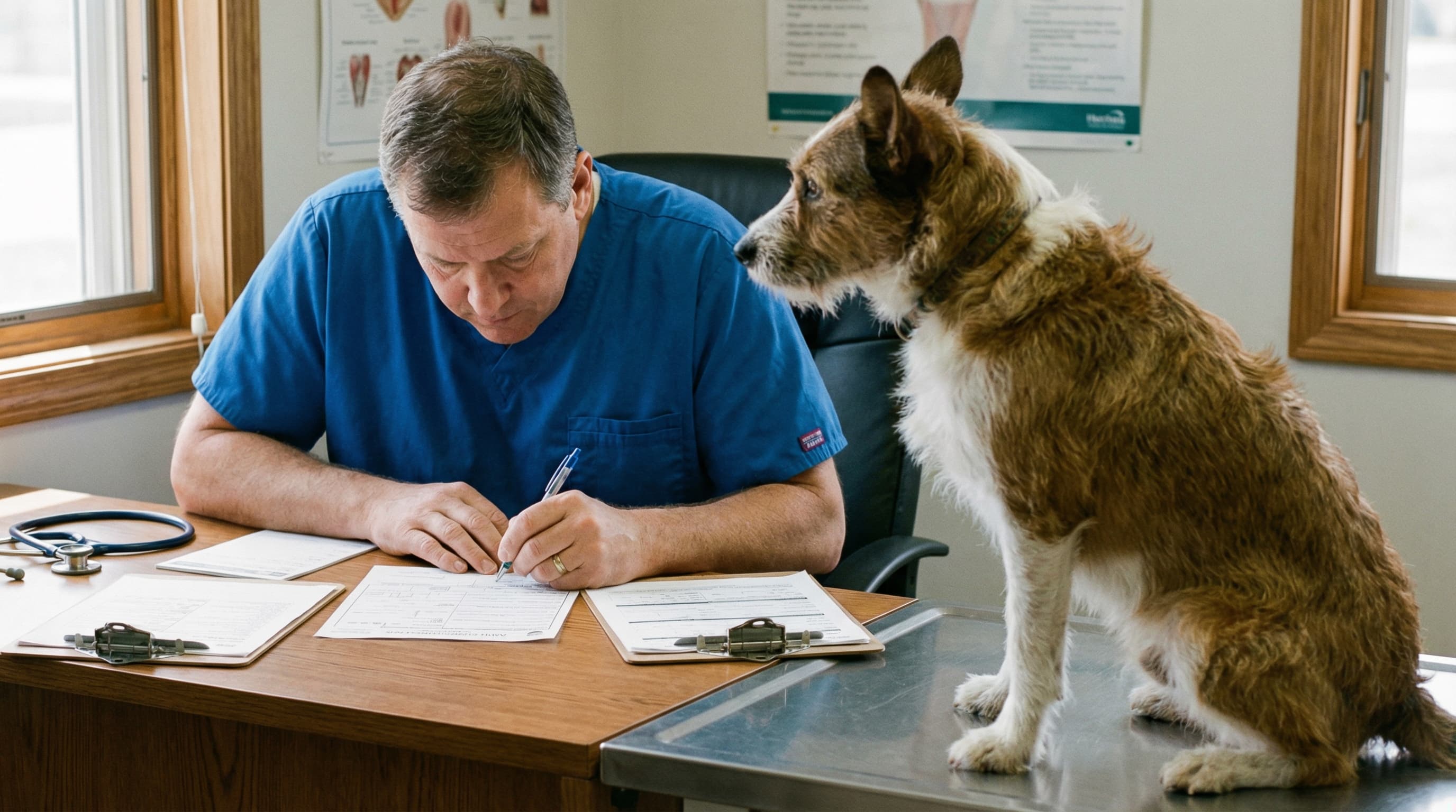 Veterinarian completing USDA health certificate for pet travel to Thailand